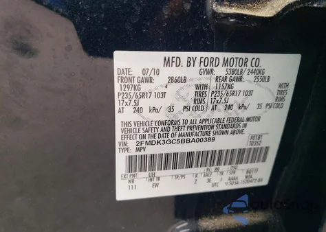 2011 Ford Edge Se from USA, damaged, VIN 2FMDK3GC5BBA00389